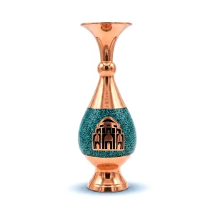 گلدان فیروزه کوبی مسی با جعبه طرح گنبد جبلیه