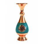 گلدان فیروزه‌ کوبی مسی طرح شکوفه آبی