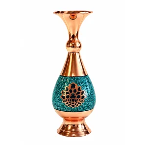گلدان فیروزه‌ کوبی مسی طرح شکوفه آبی