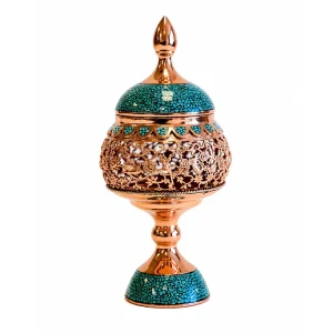 شکلات خوری مسی فیروزه‌ کوبی مشبک طرح فیروزه‌نگار