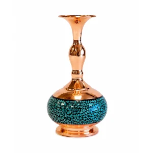 گلدان فیروزه‌ کوبی مسی طرح گوهر آبی