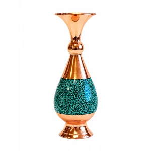 گلدان فیروزه‌ کوبی مسی طرح آبی‌نگار