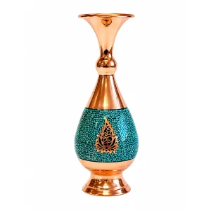 گلدان فیروزه‌ کوبی مسی طرح ترنج فیروزه