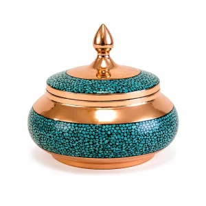 قندان فیروزه‌ کوبی مسی طرح نگین فیروزه
