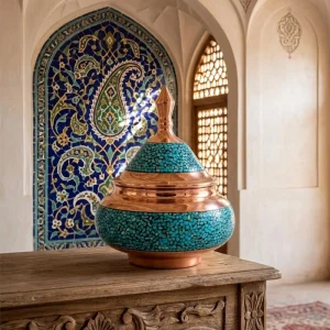 قندان فیروزه کوبی مسی طرح آرامیس