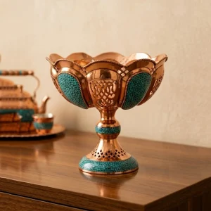 آجیل خوری مشبک فیروزه کوبی مسی طرح گوهر فیروزه