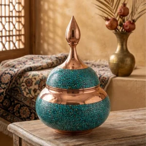 قندان فیروزه کوبی مسی طرح نگین
