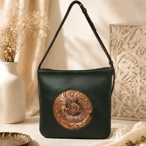 کیف چرم دست‌ دوز قلمزنی مسی طرح سیمرغ