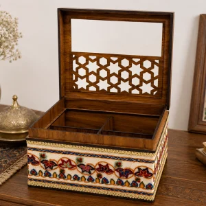 شکلات خوری پته دوزی چوبی طرح ترنج رنگین