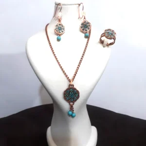 نیم ست فیروزه کوبی 4 تکه طرح گل فیروزه