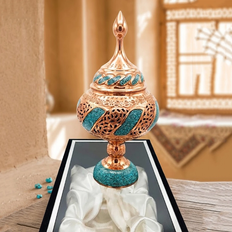 شکلات خوری فیروزه کوبی مسی طرح ترنج فیروزه