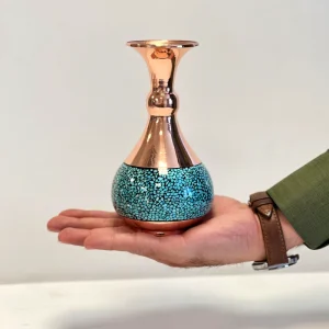 گلدان فیروزه‌ کوبی مسی طرح مهرآبی