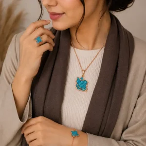 نیم ست فیروزه کوبی 3 تکه طرح سرزمین پارس