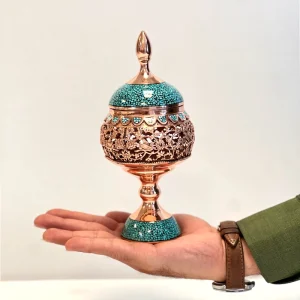 شکلات خوری مسی فیروزه‌ کوبی مشبک طرح فیروزه‌نگار