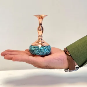 گلدان فیروزه‌ کوبی مسی طرح گوهر آبی