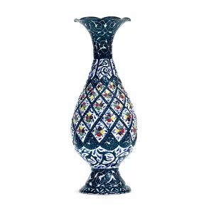 گلدان میناکاری مسی طرح نگارستان آبی