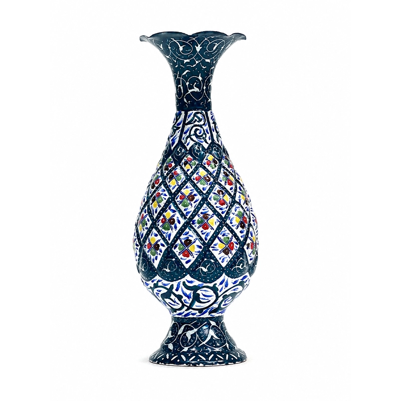 01-negarestan-blue-copper-mina-vase گلدان میناکاری مسی طرح نگارستان آبی