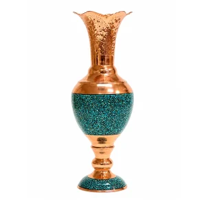 گلدان فیروزه کوبی مسی طرح سرو فیروزه