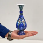گلدان میناکاری مسی طرح ترنج لاجوردی