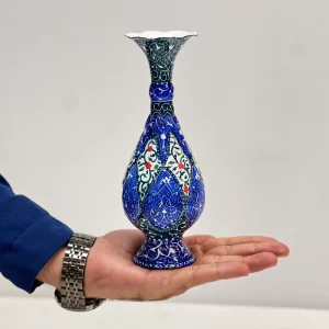 گلدان میناکاری مسی طرح ترنج لاجوردی