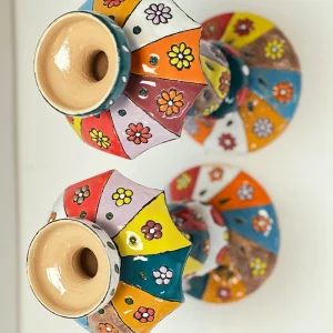 ست دوعددی جاشمعی میناکاری سفالی طرح رنگین‌گل
