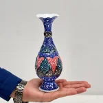 گلدان میناکاری مسی طرح ترنج آبی عشق