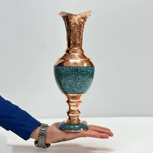 گلدان فیروزه کوبی مسی طرح سرو فیروزه